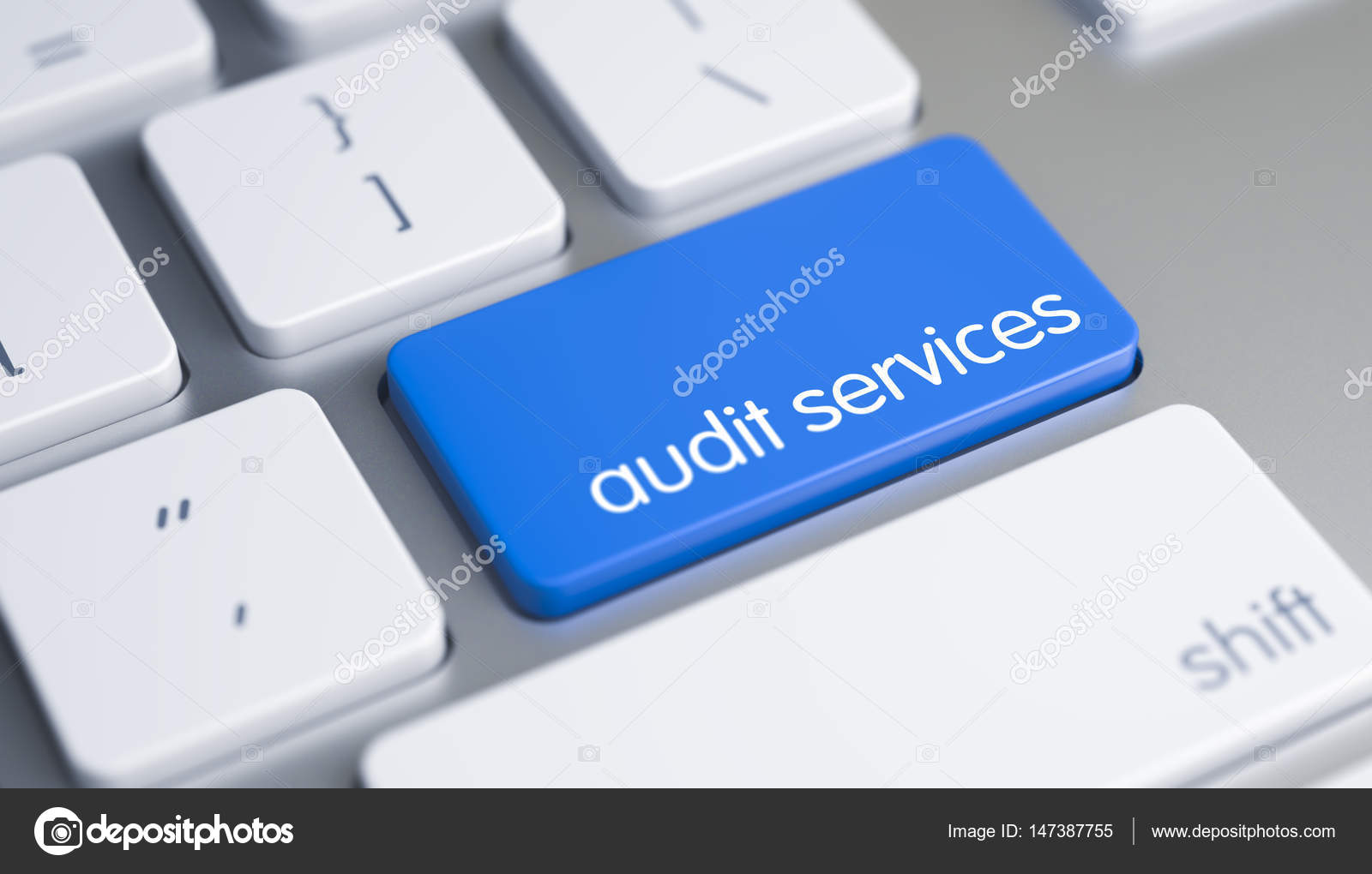 Audit Services – Caption on Blue Keyboard Key. 3D.